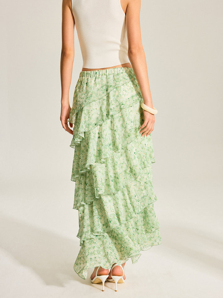 Halbtransparenter Chiffon-Rock mit goldenen Tupfen und Stufen
