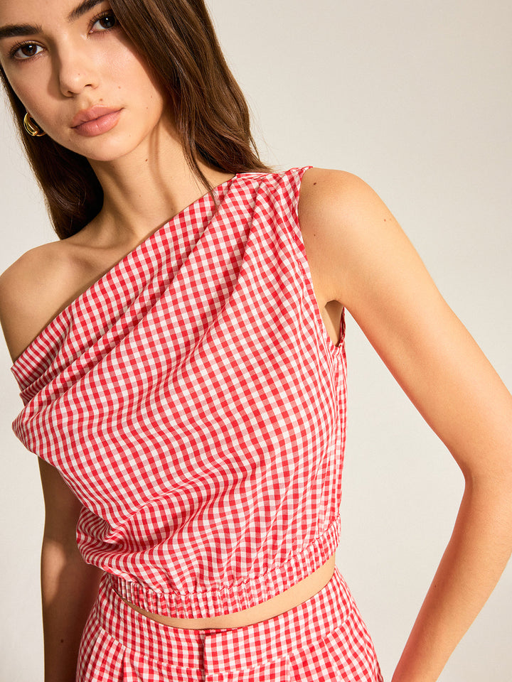 One-Shoulder Top Und Gestreifte Shorts Shorts Set