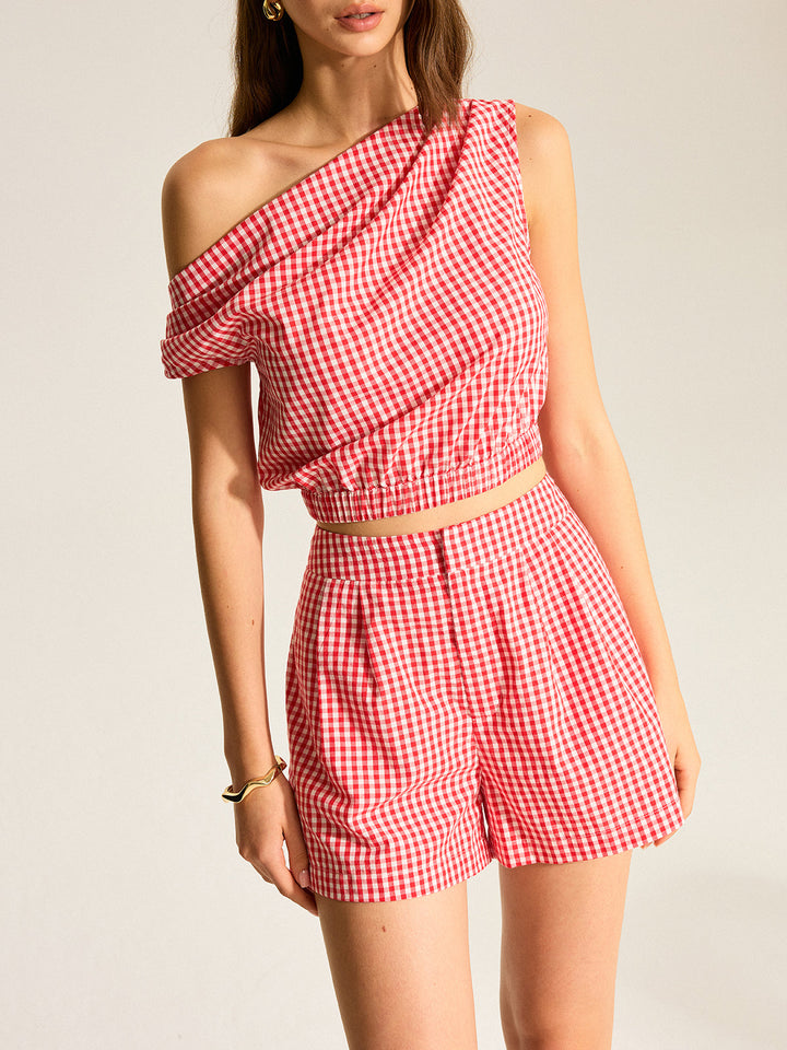 One-Shoulder Top Und Gestreifte Shorts Shorts Set