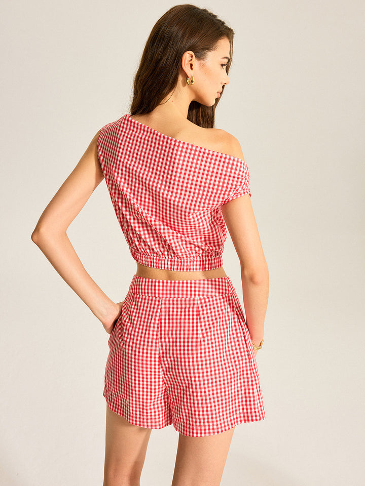 One-Shoulder Top Und Gestreifte Shorts Shorts Set