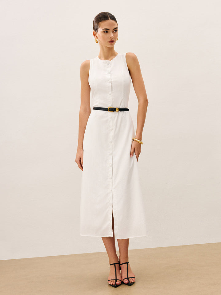 Kleid mit durchgehender Knopfleiste aus Baumwolle und Leinen ohne Gürtel