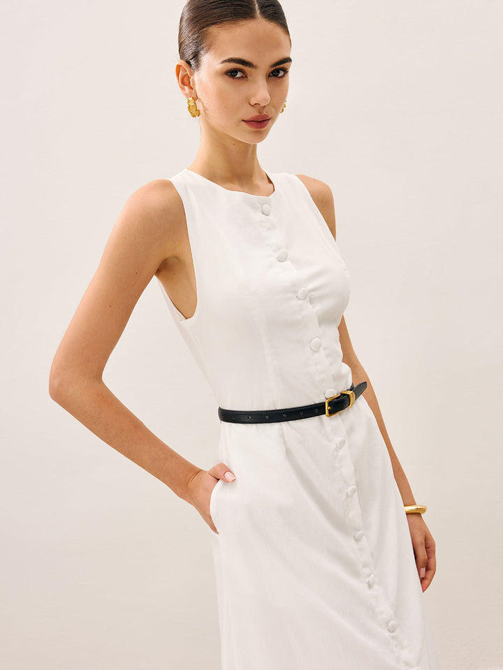 Kleid mit durchgehender Knopfleiste aus Baumwolle und Leinen ohne Gürtel