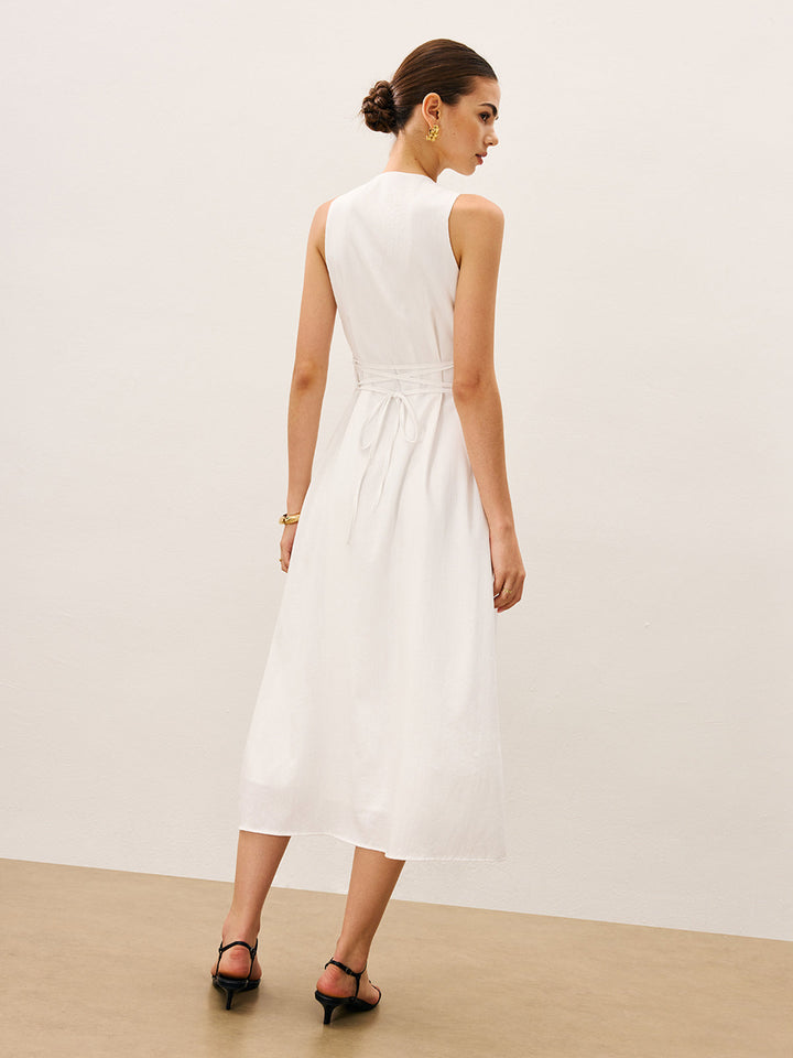 Kleid mit durchgehender Knopfleiste aus Baumwolle und Leinen ohne Gürtel