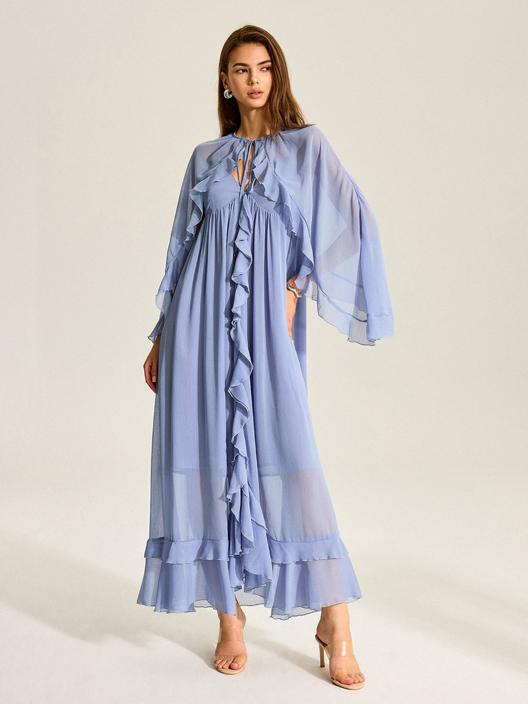 Cape Zweiteiler Rüschen Chiffon Kleid