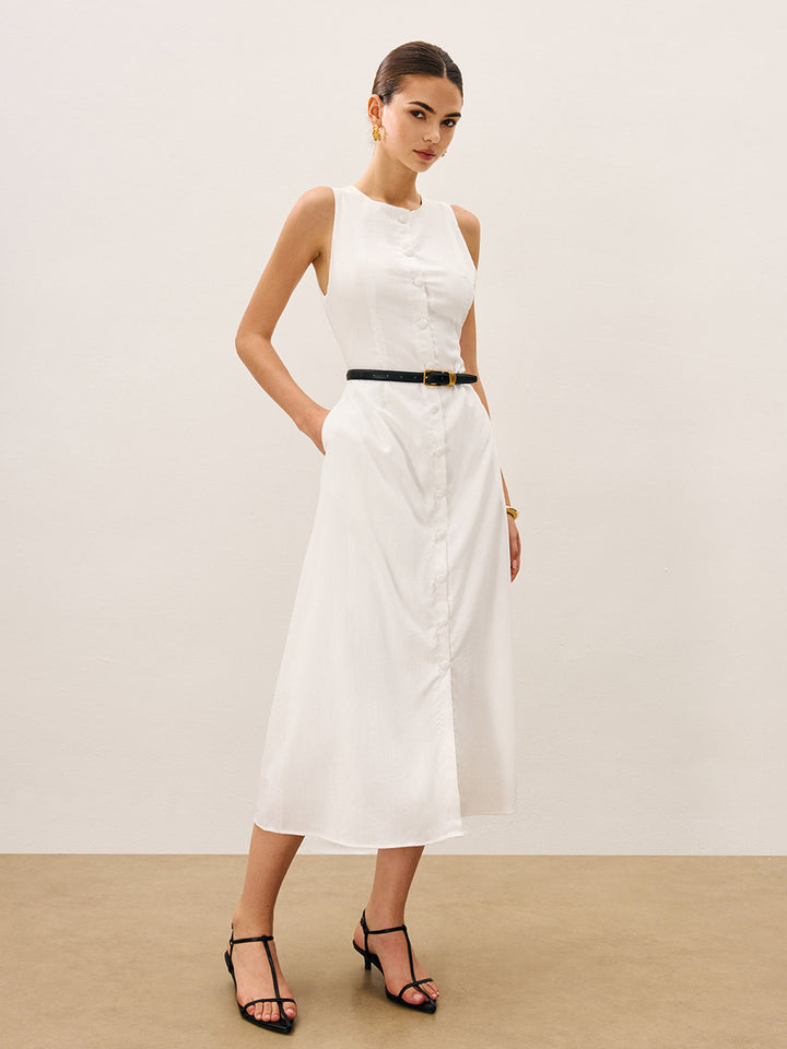 Kleid mit durchgehender Knopfleiste aus Baumwolle und Leinen ohne Gürtel