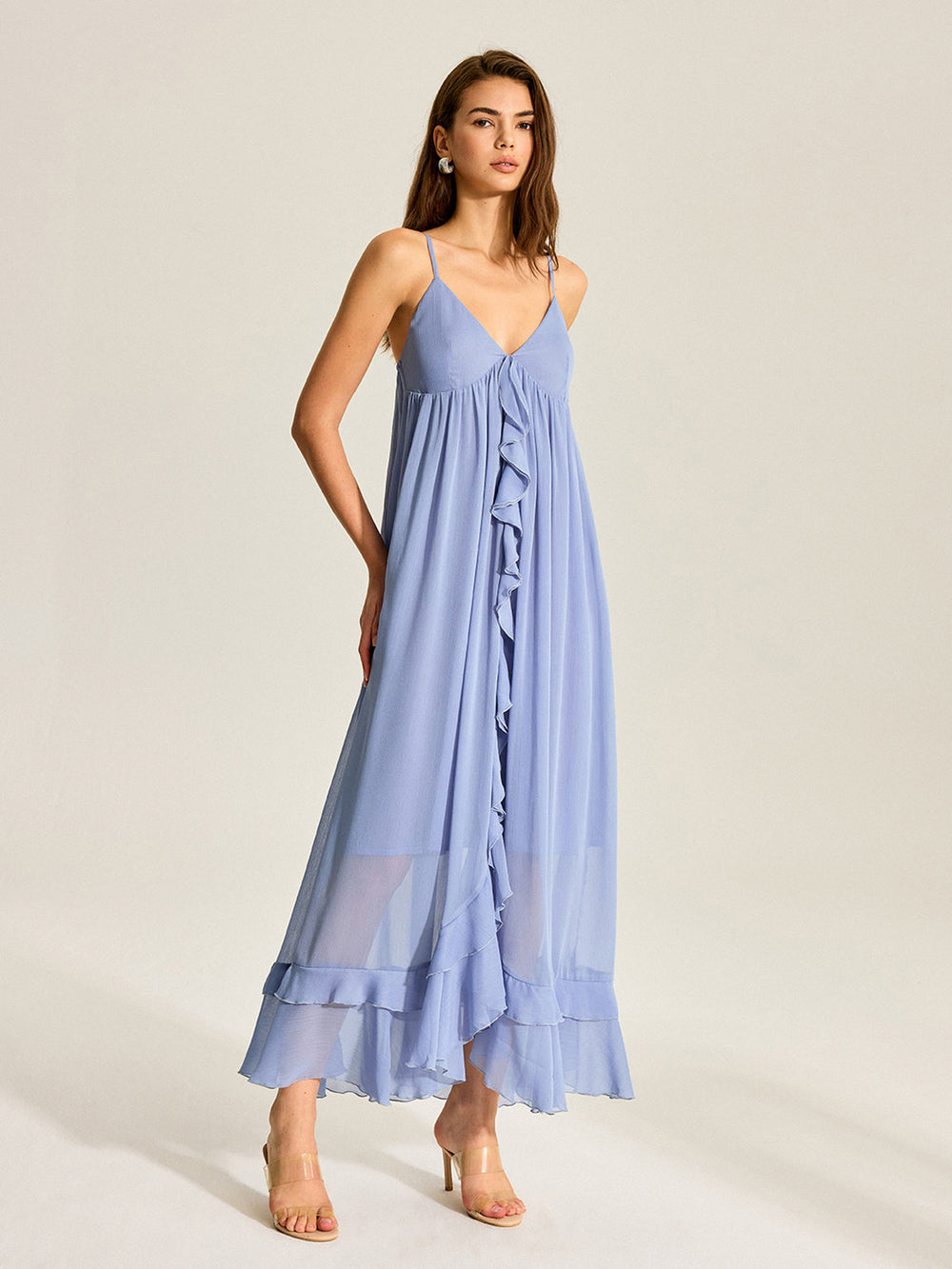Cape Zweiteiler Rüschen Chiffon Kleid