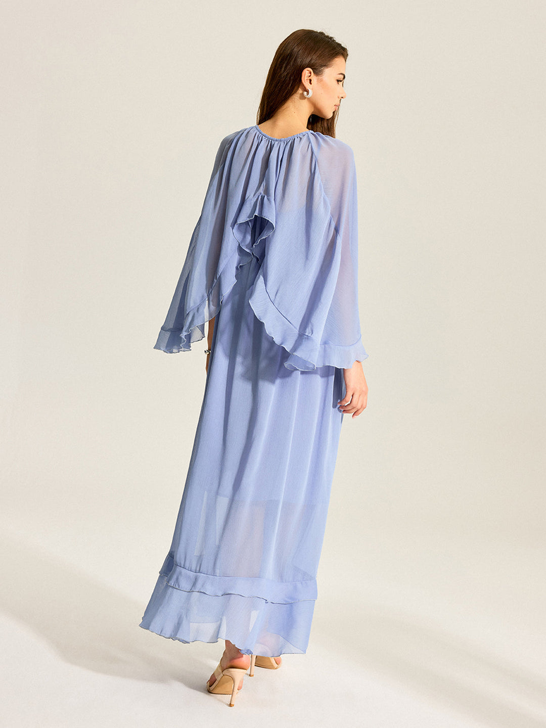 Cape Zweiteiler Rüschen Chiffon Kleid