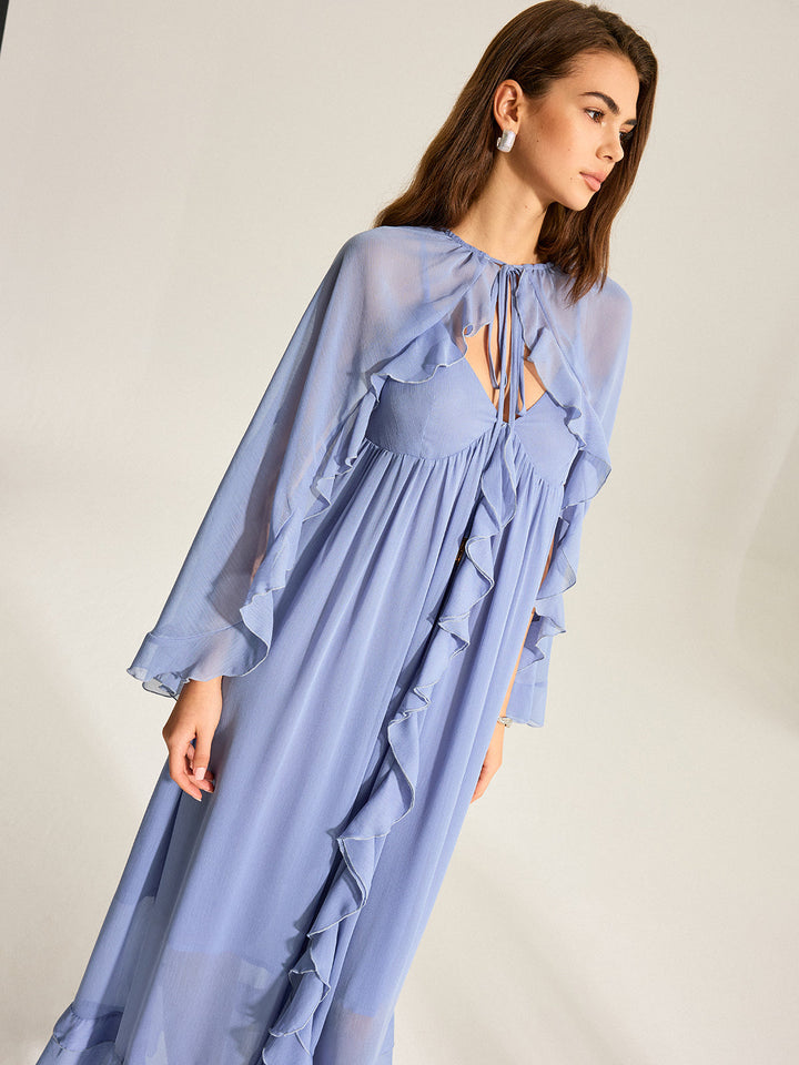 Cape Zweiteiler Rüschen Chiffon Kleid