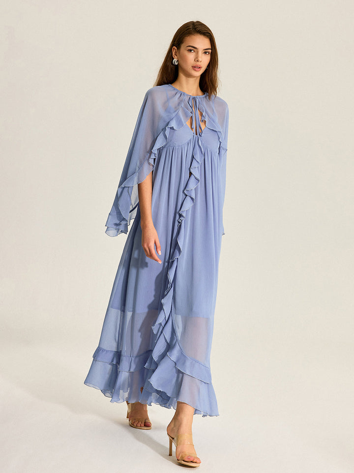 Cape Zweiteiler Rüschen Chiffon Kleid