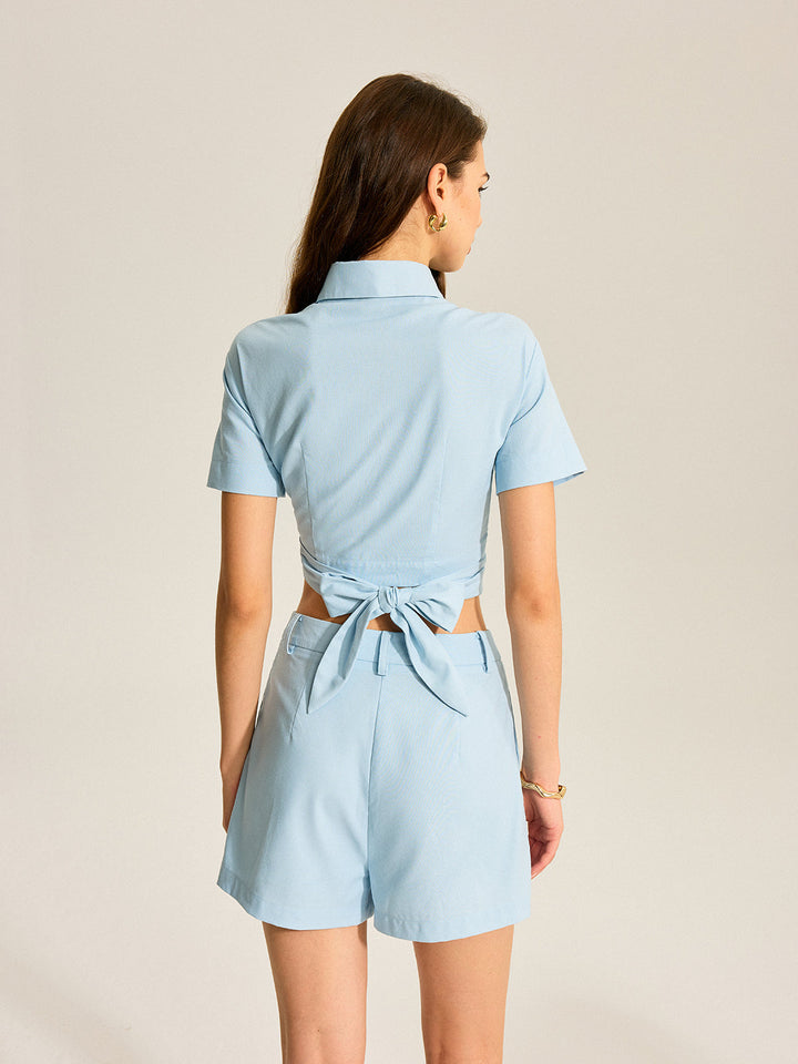 Binden-Crop-Top und Shorts-Set mit Taschen
