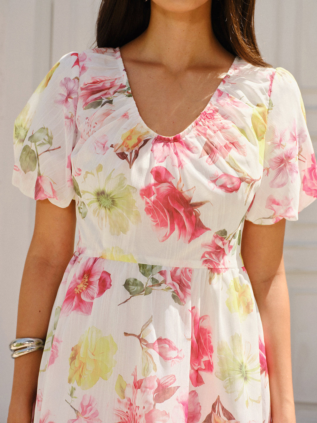 Blumen Print Puffärmel Kleid