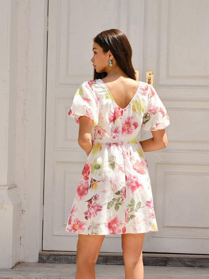 Blumen Print Puffärmel Kleid