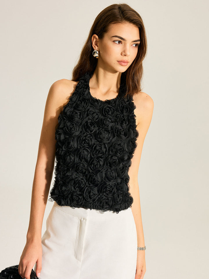 3D Floral Rückenfreies Schleifen-Halter-Oberteil