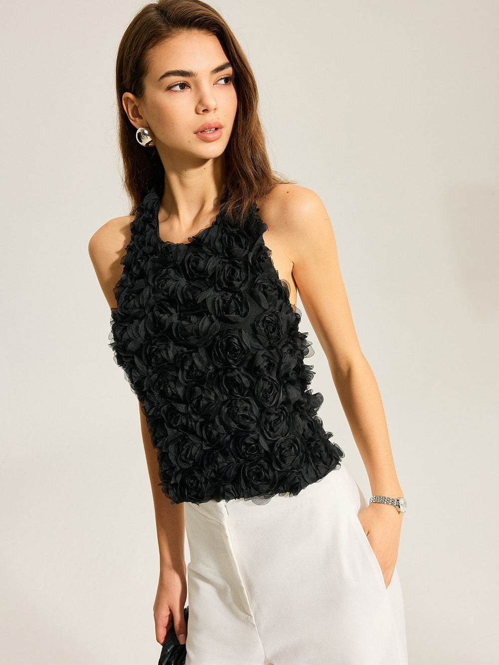 3D Floral Rückenfreies Schleifen-Halter-Oberteil