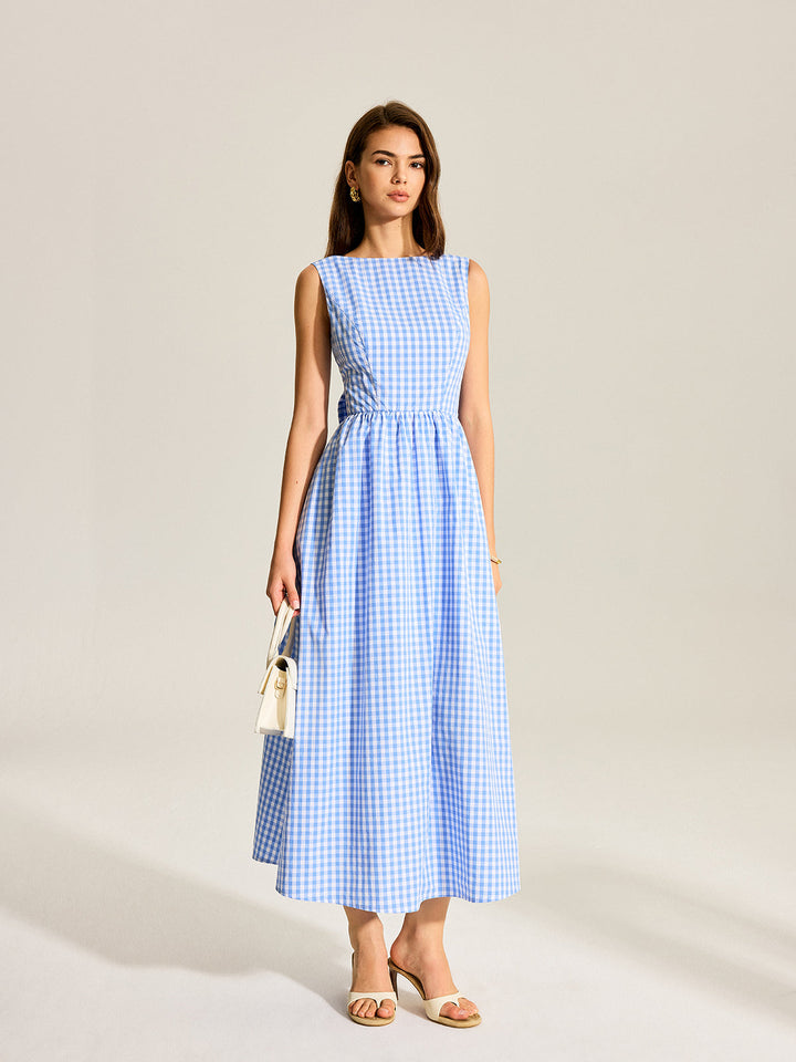 Rückenfreies Vichykleid mit Schleife