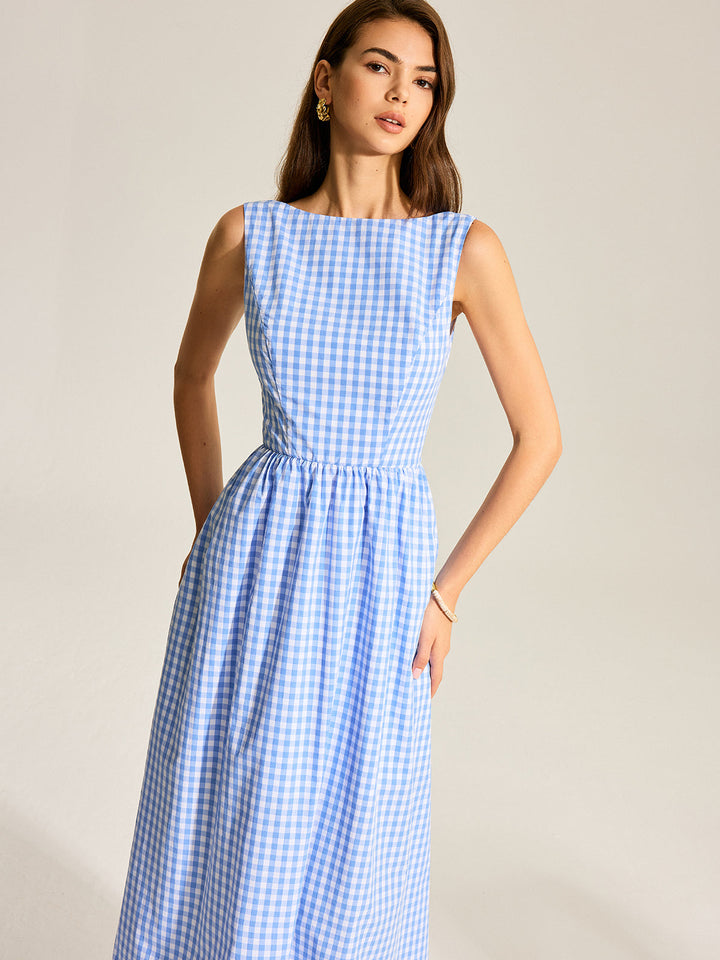 Rückenfreies Vichykleid mit Schleife