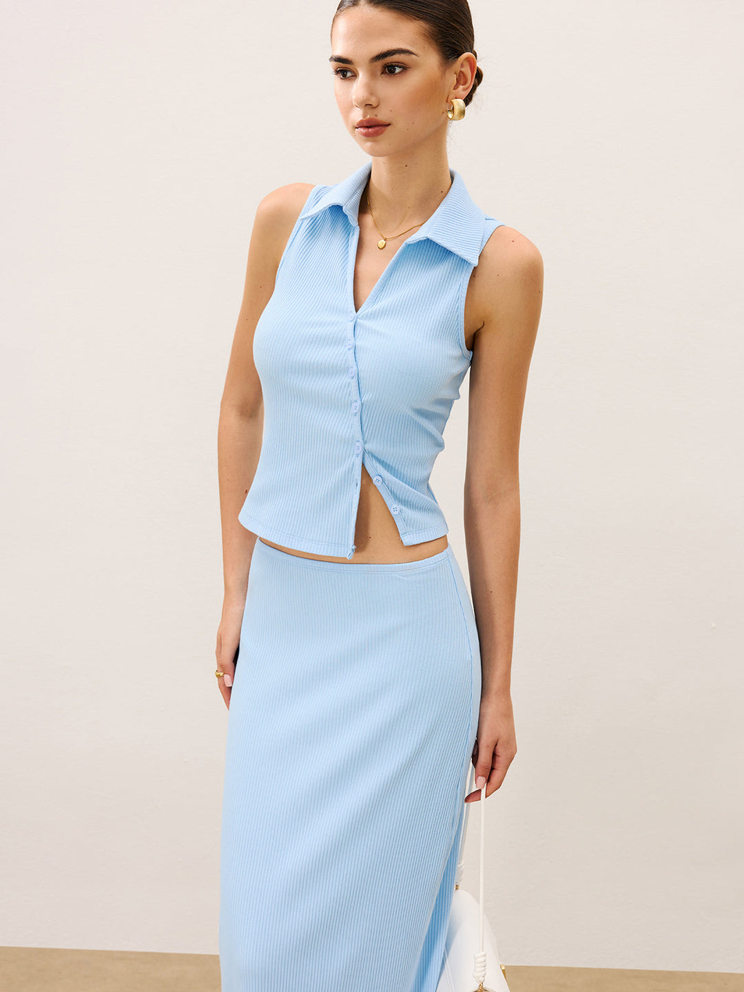 Ärmelloses Crop-Top und Maxirrock-Set