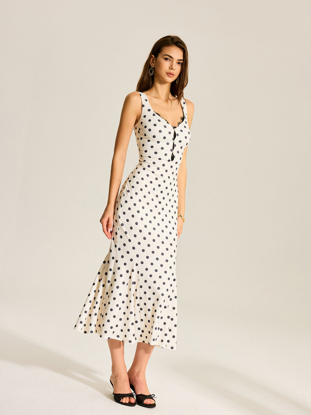 Polka Dot Zweiteiliges Maxikleid mit Spitzen-Camisole