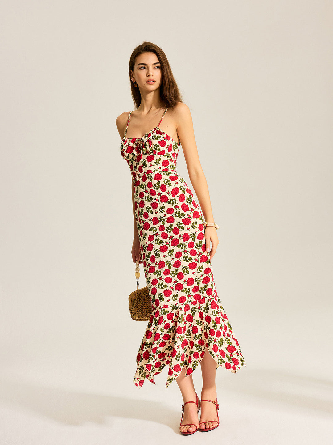 Maxikleid mit Rüschensaum und Blumenmuster
