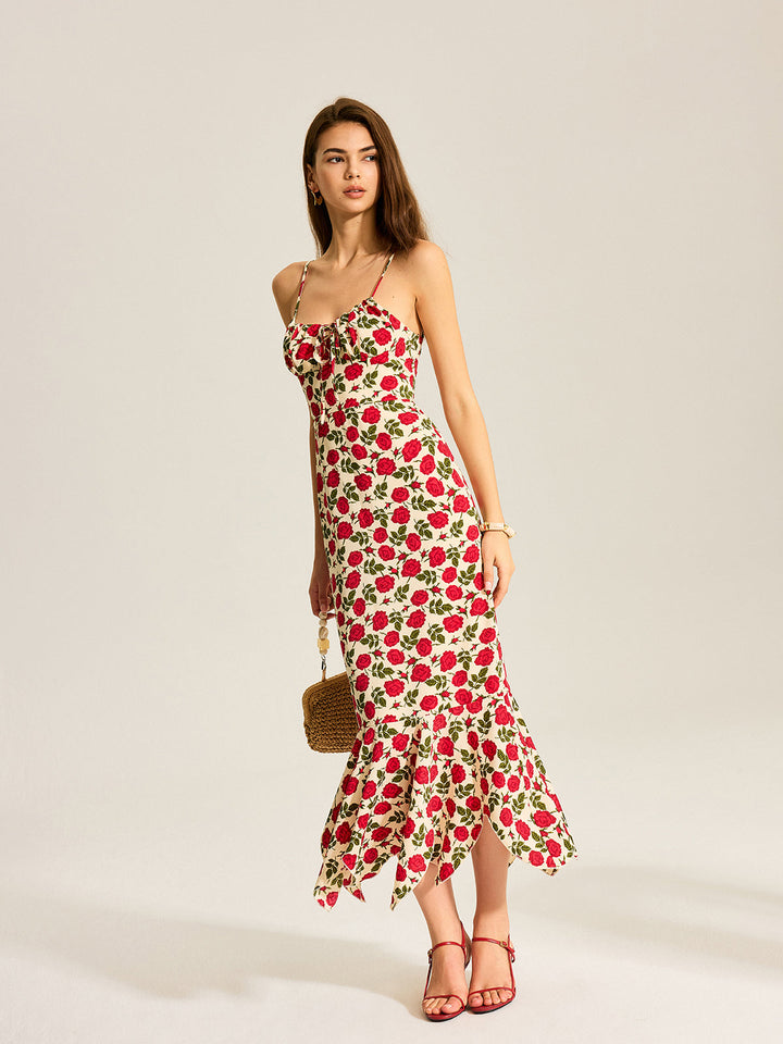 Maxikleid mit Rüschensaum und Blumenmuster
