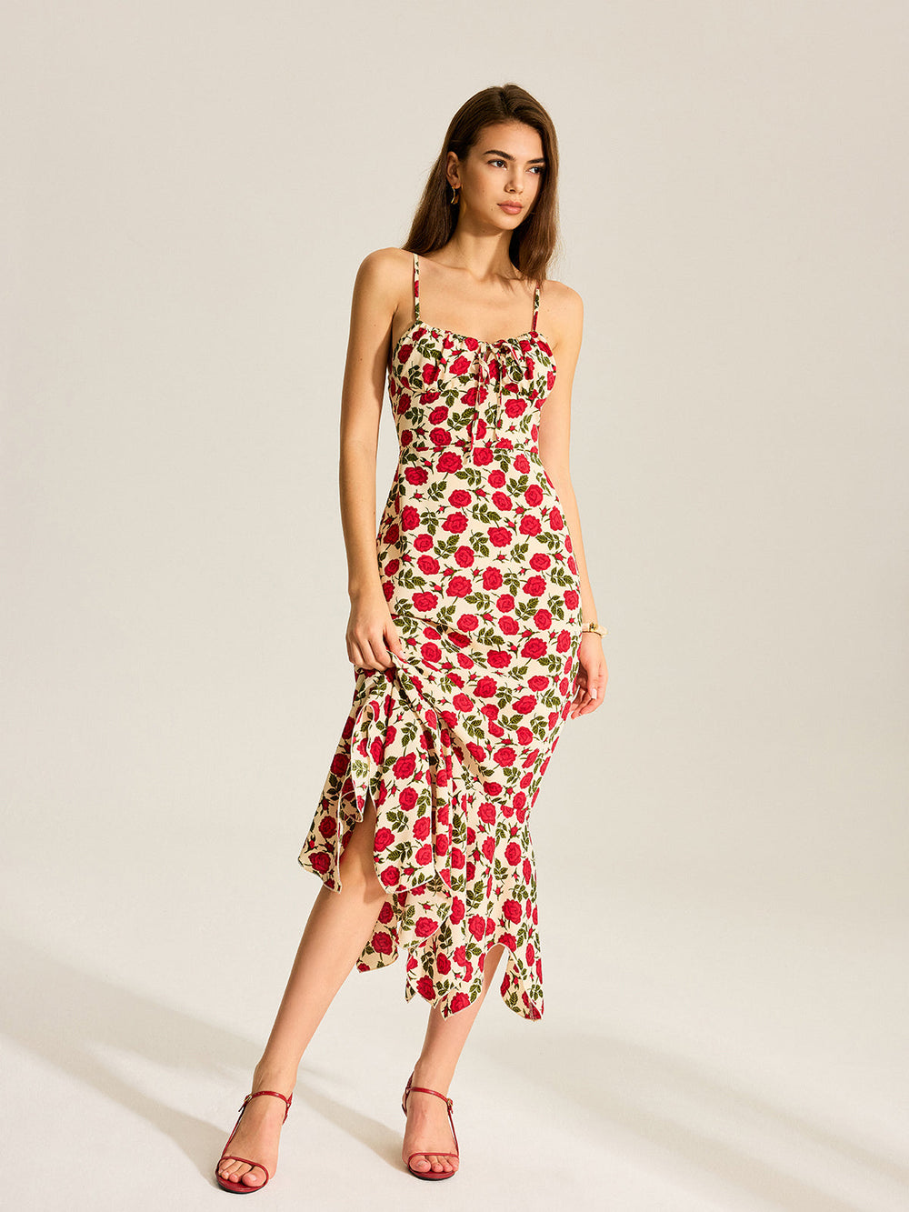 Maxikleid mit Rüschensaum und Blumenmuster