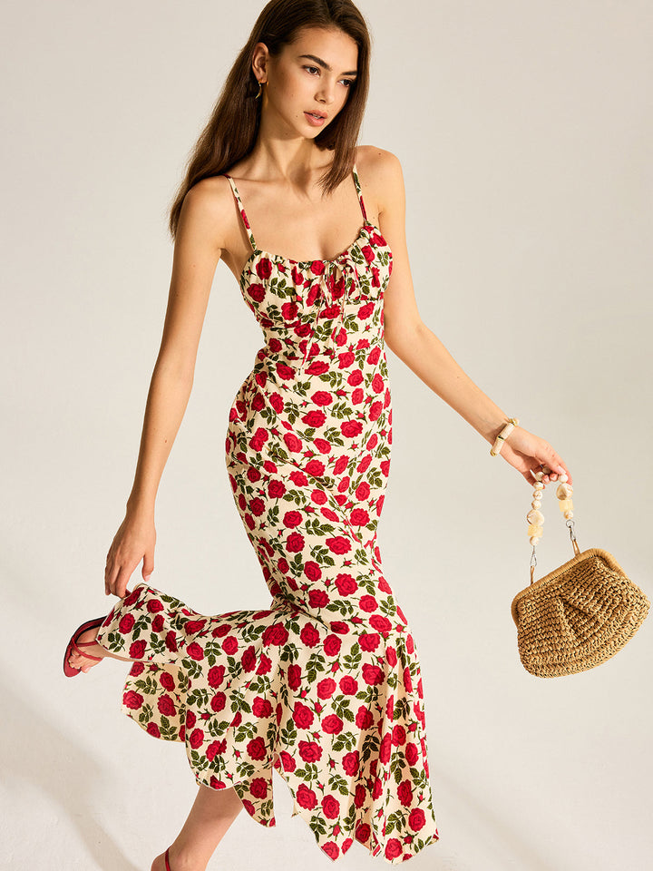 Maxikleid mit Rüschensaum und Blumenmuster