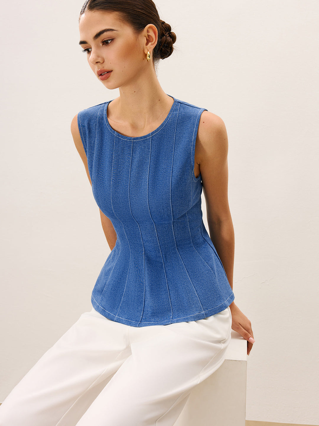 Denim Peplum Top