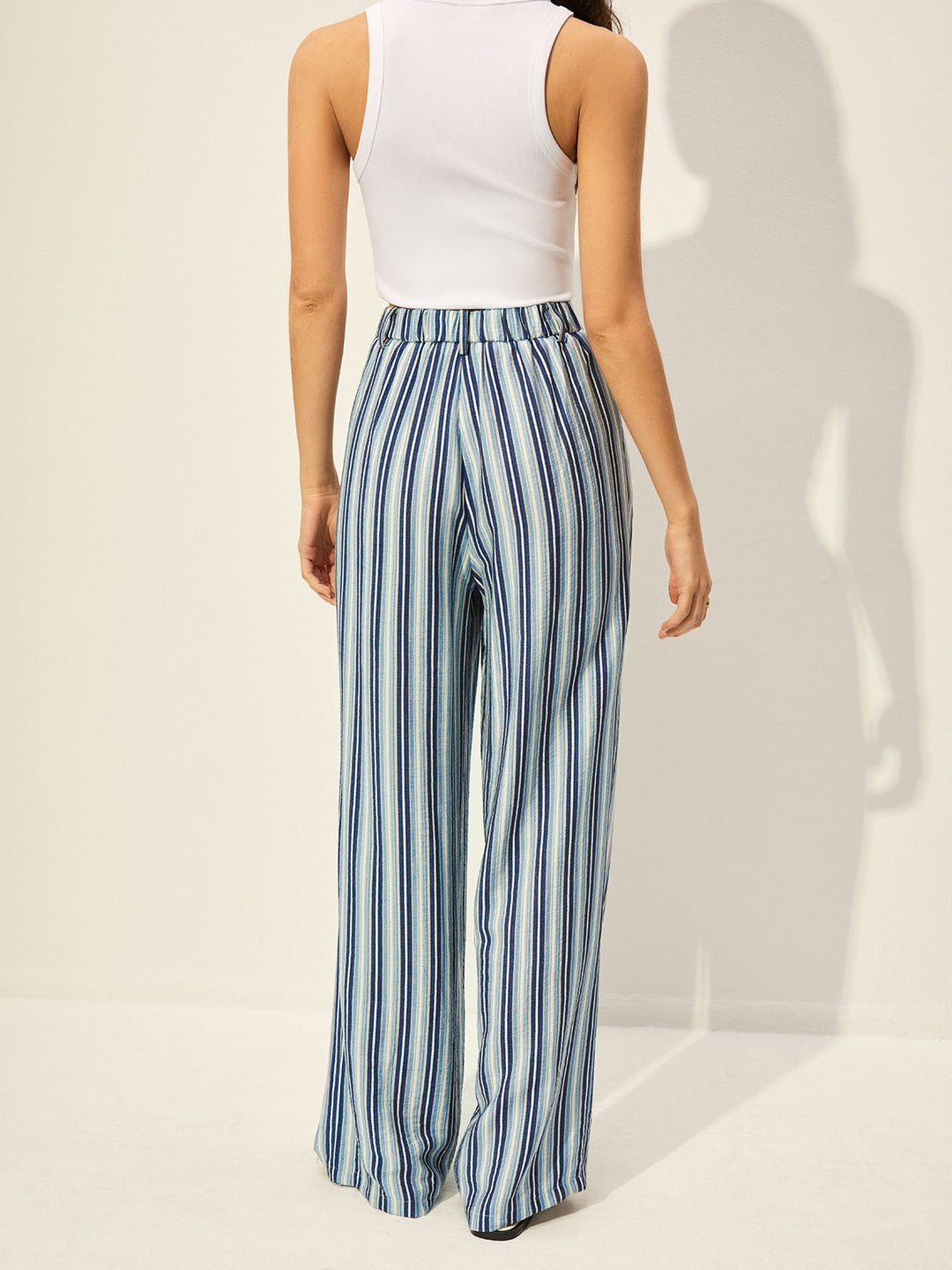 Gestreifte Hose mit hoher Taille aus Baumwollmischung
