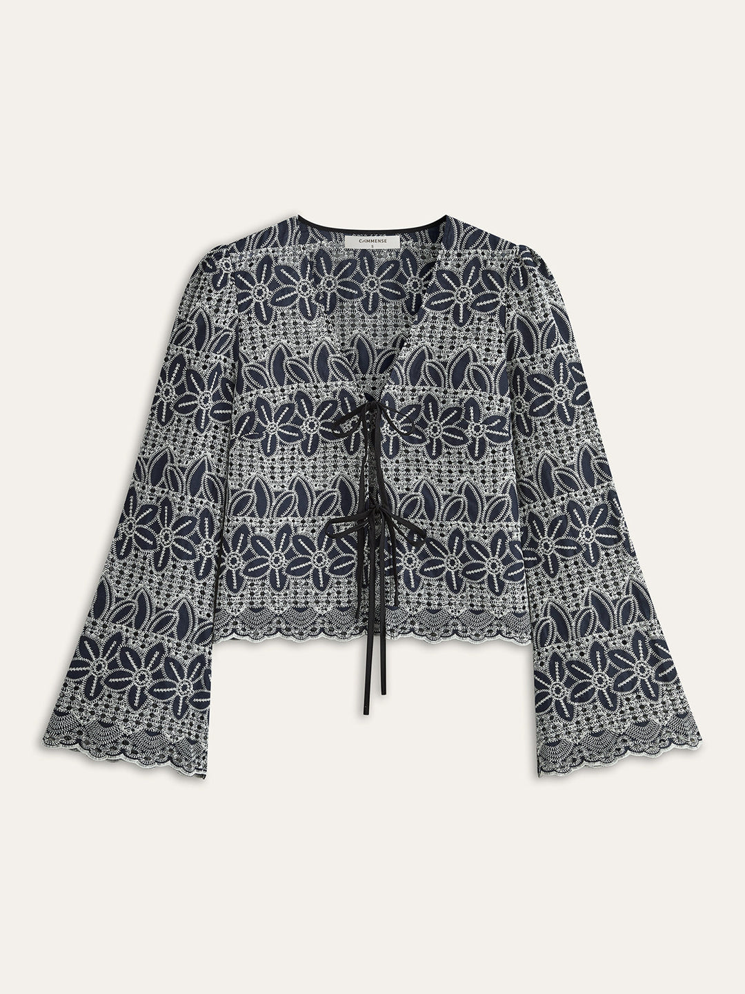 Gestickte Bluse mit Bindevorderteil