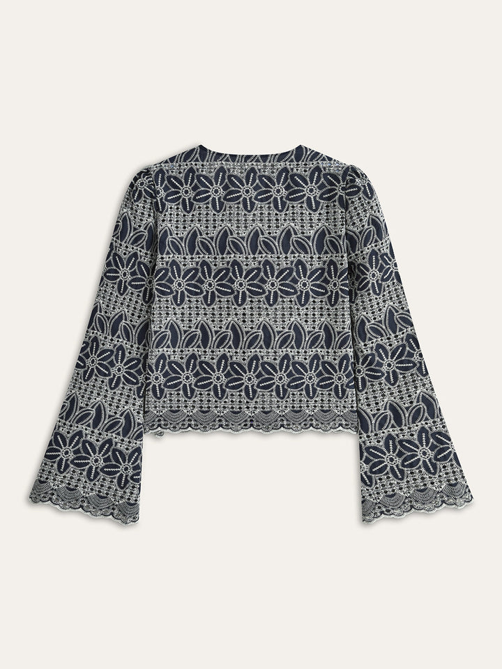 Gestickte Bluse mit Bindevorderteil