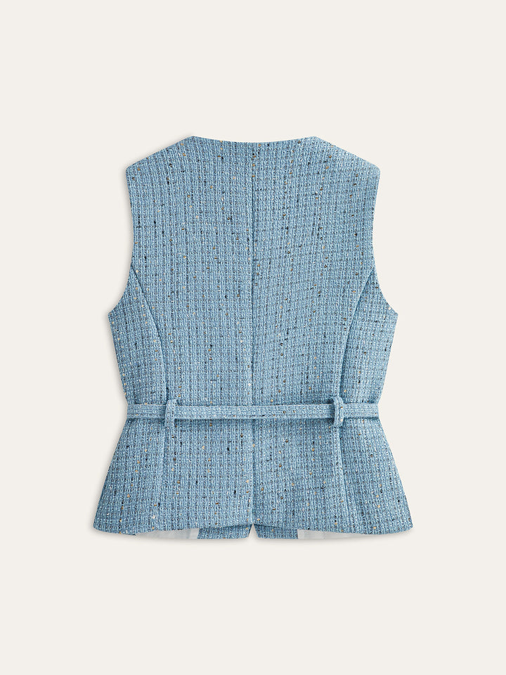Tweed ärmellose Gürtelweste