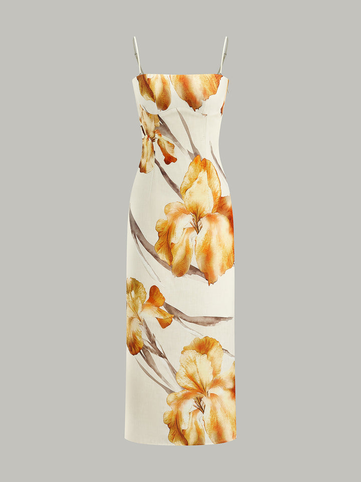 Blumenmuster Midi-Kleid