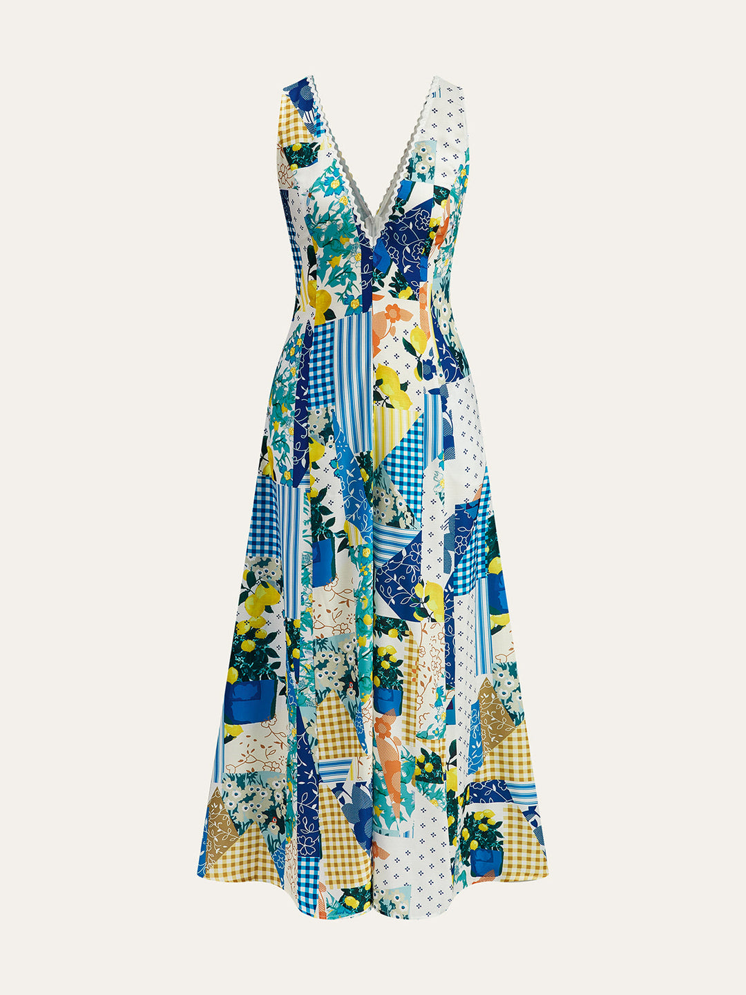Lemonade Print Spitze Besatz Langes Kleid