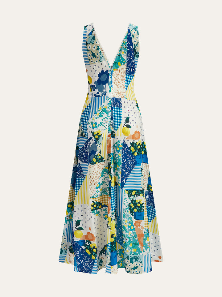 Lemonade Print Spitze Besatz Langes Kleid