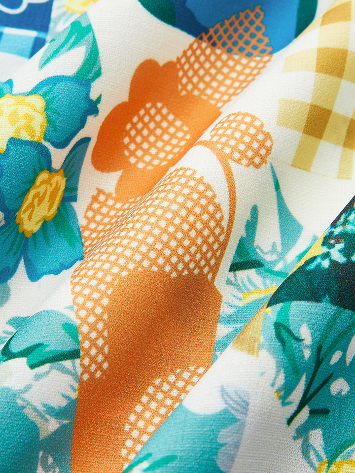 Lemonade Print Spitze Besatz Langes Kleid
