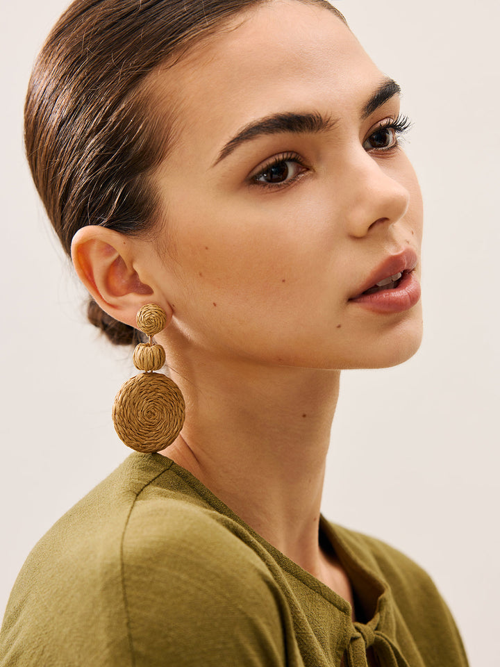 Triple Circle Raffia Drop Ohrringe
