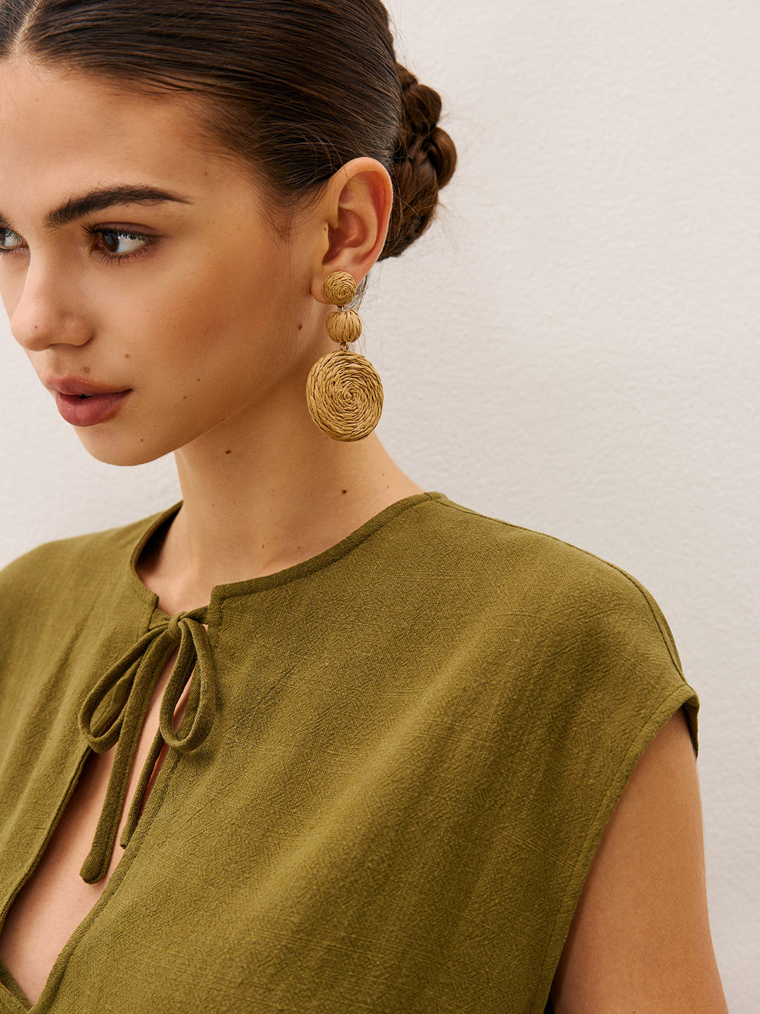 Triple Circle Raffia Drop Ohrringe
