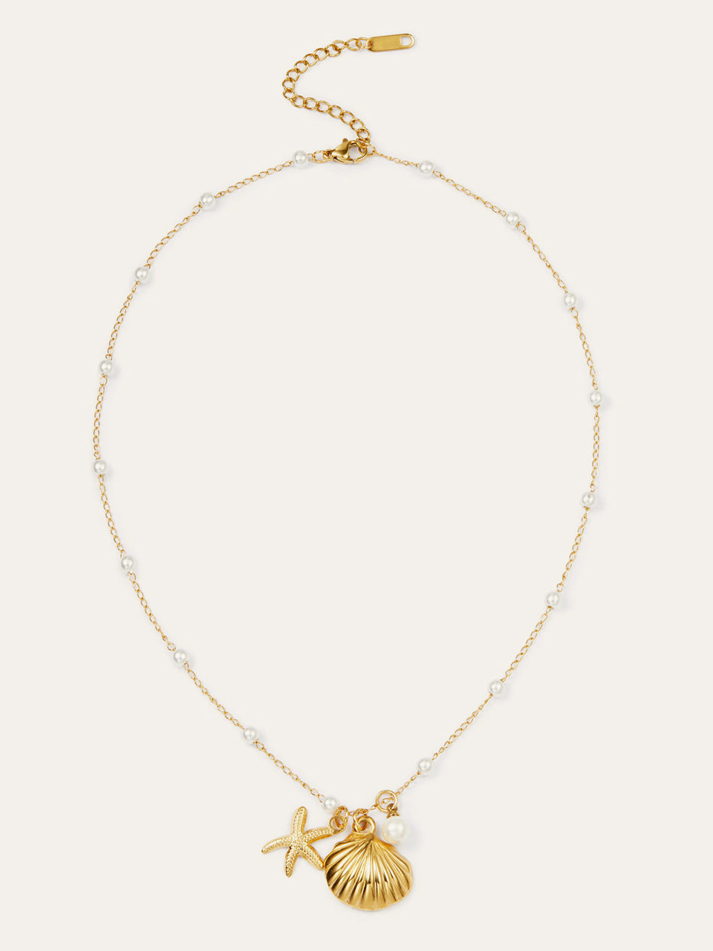 Goldene Muschel & Seestern Halskette mit Perlen