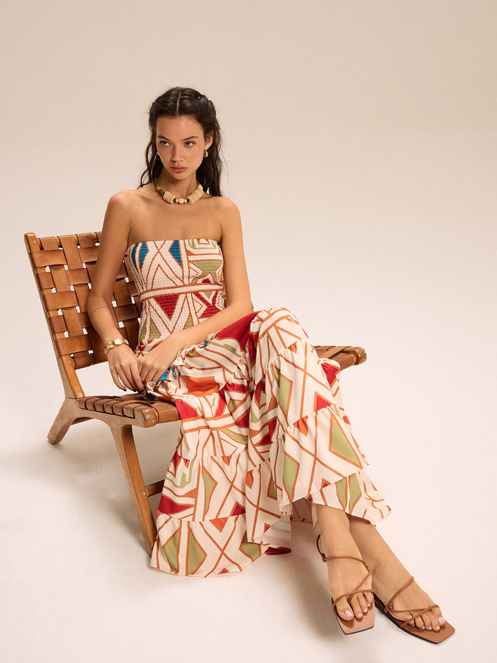 Colorblock trägerloses gestuftes Maxikleid