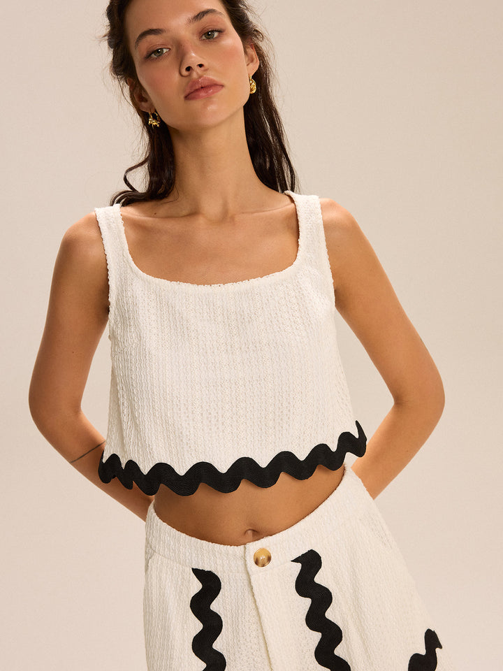 Cropped Tank Top Und Shorts-Set Mit Muschelsaum