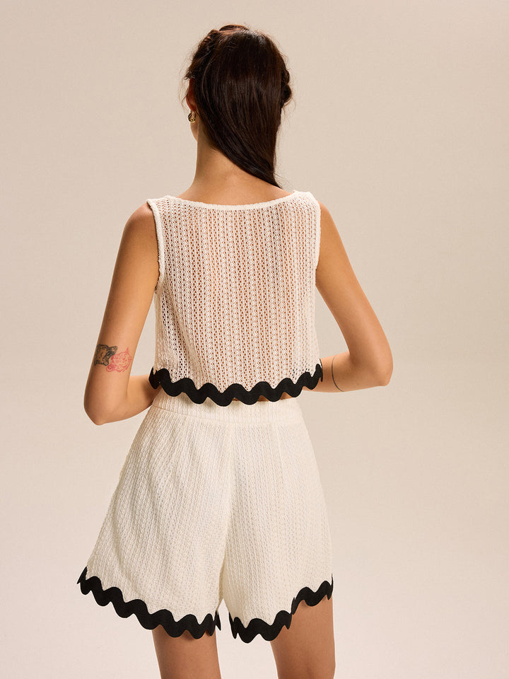 Cropped Tank Top Und Shorts-Set Mit Muschelsaum