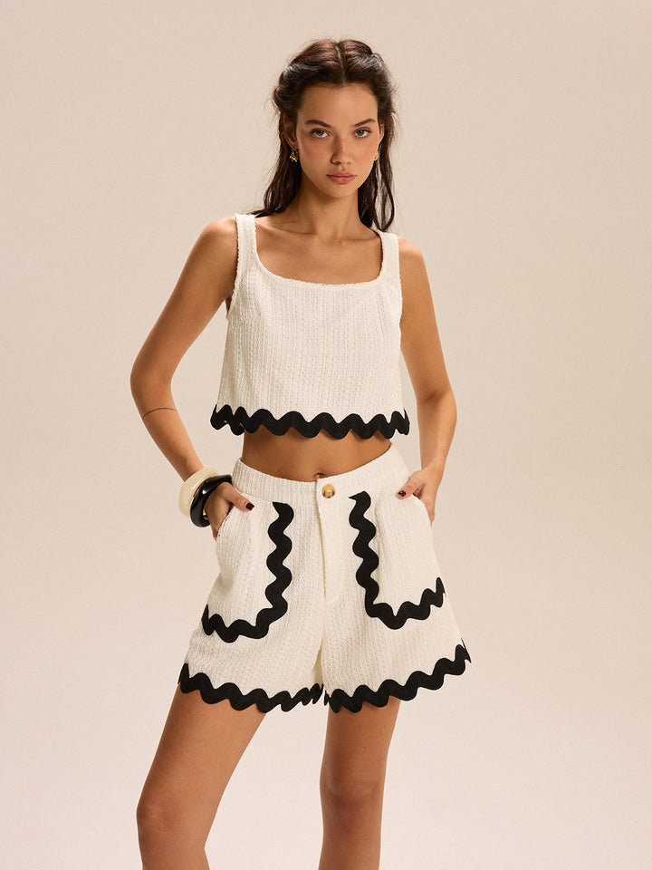 Cropped Tank Top Und Shorts-Set Mit Muschelsaum