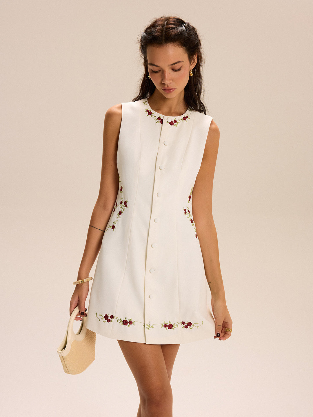 Besticktes Blumenkleid Mini