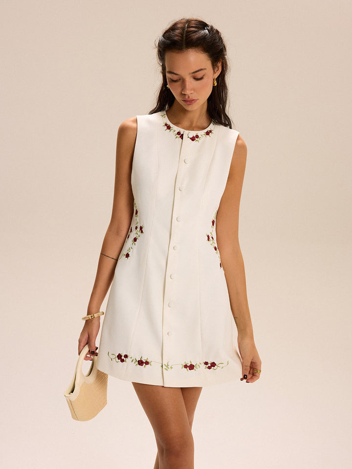 Besticktes Blumenkleid Mini