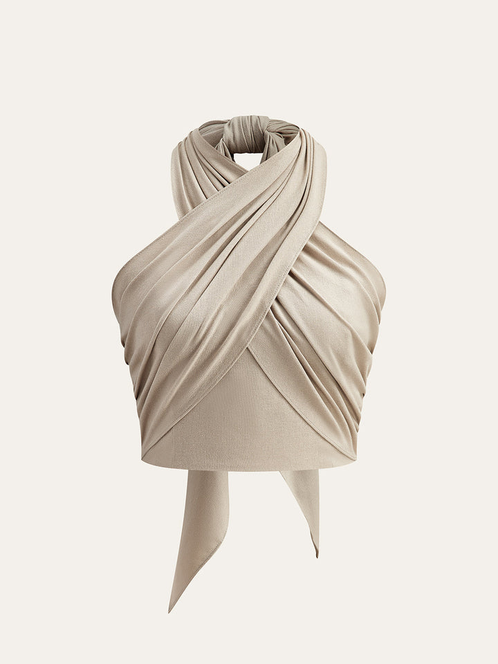 Geripptes Neckholder-Tanktop aus Baumwolle & Leinen