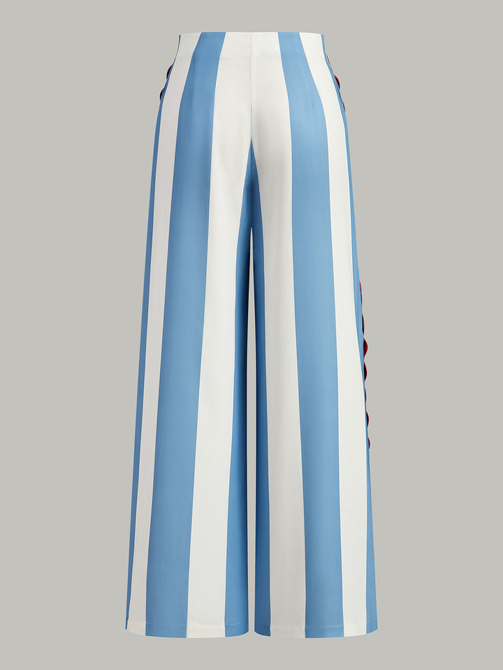 Gestreifte Hose mit Rüschenbesatz und Taschen