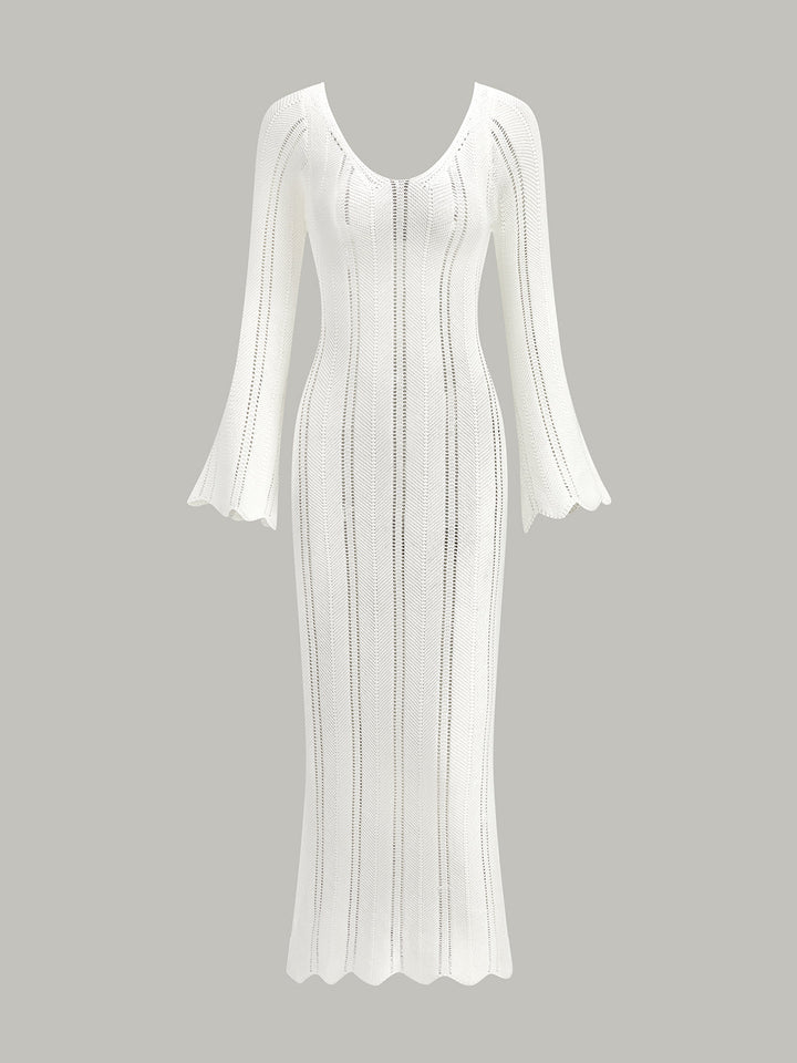 Hollow Rüschen Slim Maxikleid Pullover