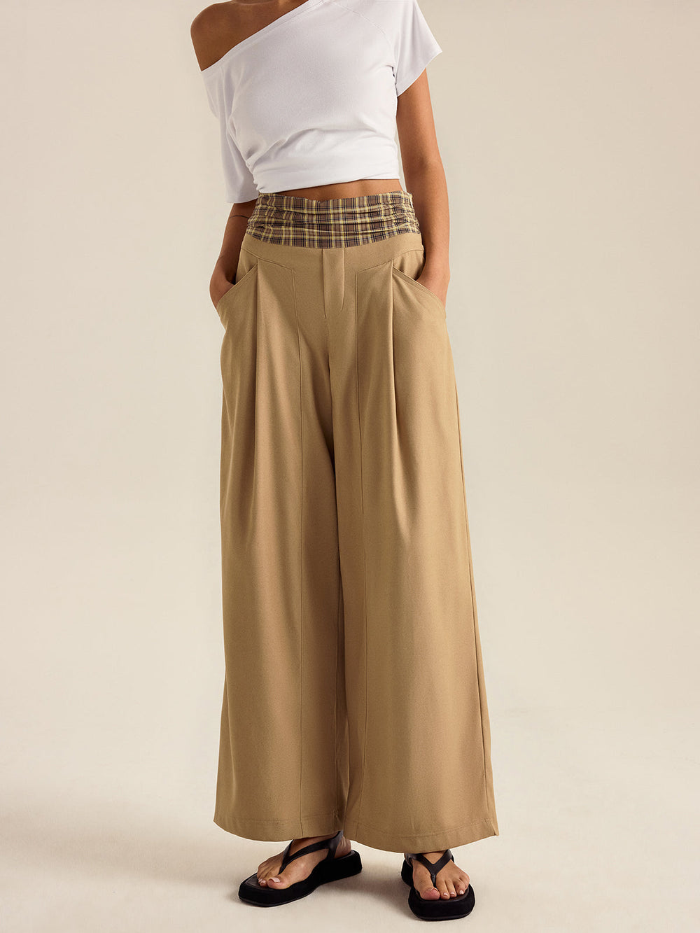 Pocket Gingham Hose mit weitem Bein