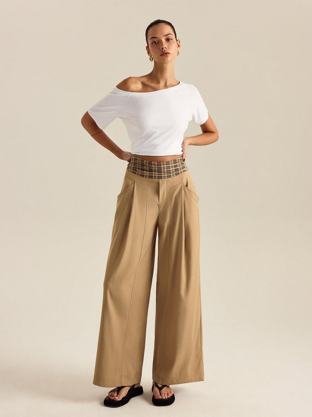 Pocket Gingham Hose mit weitem Bein