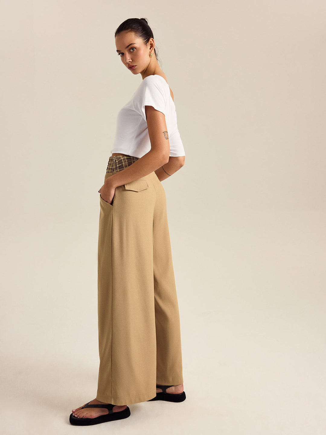 Pocket Gingham Hose mit weitem Bein